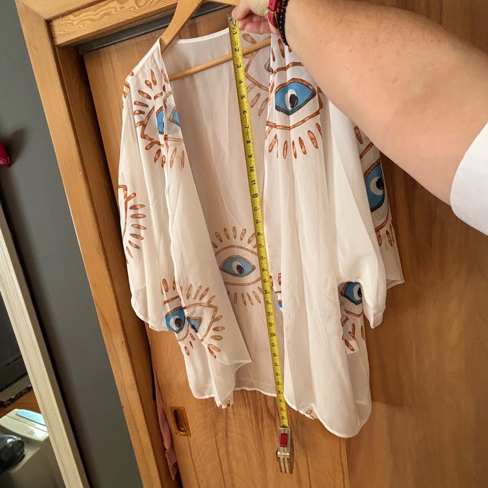 Evil Eye Top, kimono, evil eye cover up, White Kimono, Protection eye, good luck - Picture 5 of 8